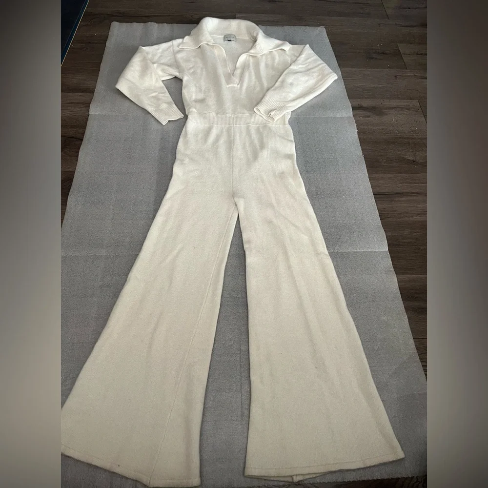 [M]ALOHAS Cream Flare Leg Wool Blend knit Jumpsuit Y2K Flared Leg - Picture 2 of 12